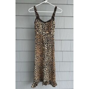 Faithfull the Brand Cheetah Print‎ Midi Sundress – Ruffles, Elastic Back, Sz 2